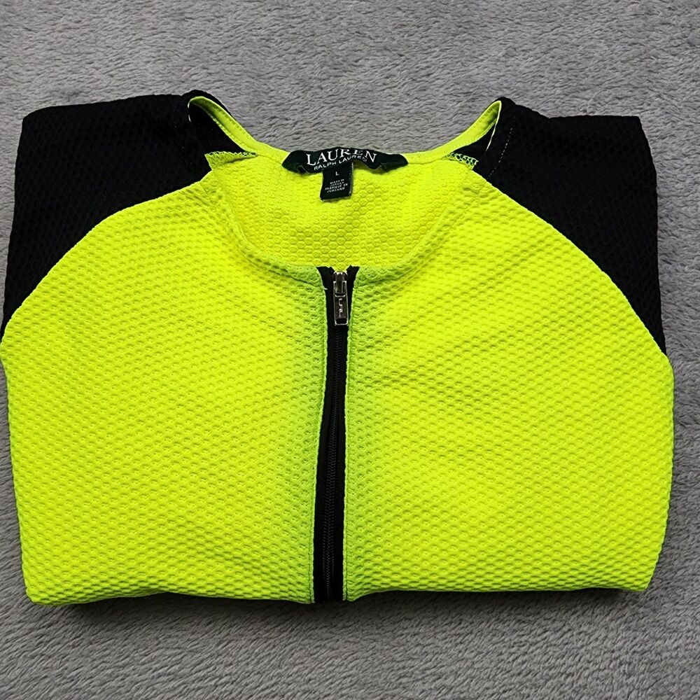 Lauren Ralph Lauren Womens L Yellow Black Sleeve Quarter Zip Top Polyester Blend